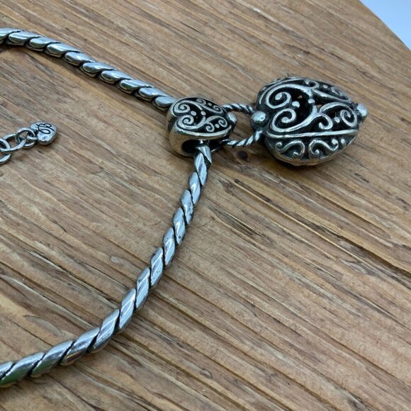Brighton Bibi Puffy Heart Scroll Filigree Silver Plated Chain Necklace - Picture 5 of 8